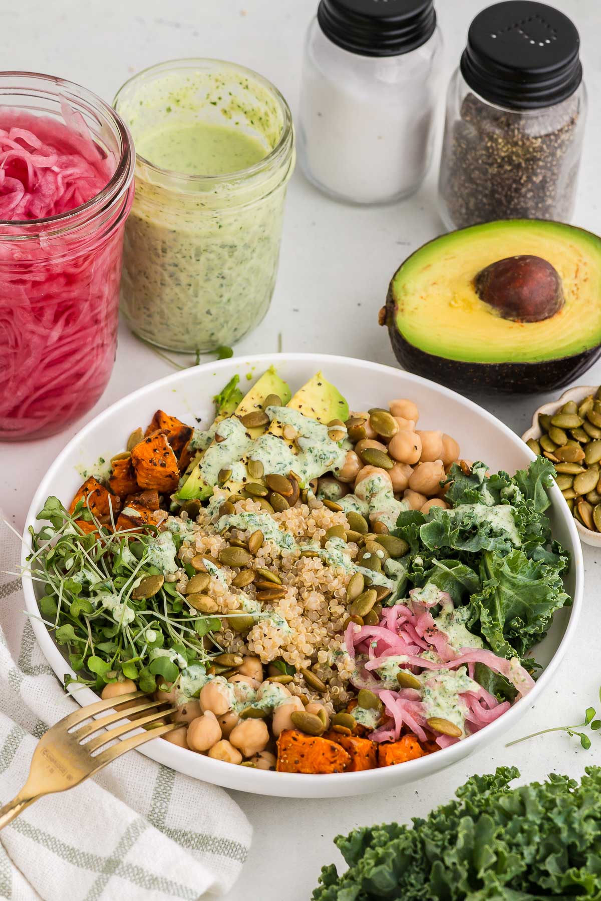 Fresh colorful whole foods salad bowl